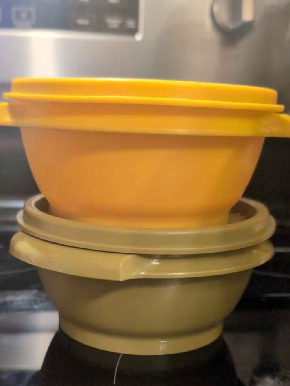 Vintage TUPPERWARE Servalier Bowl & Lid Harvest Colors Avocado Green and Golden